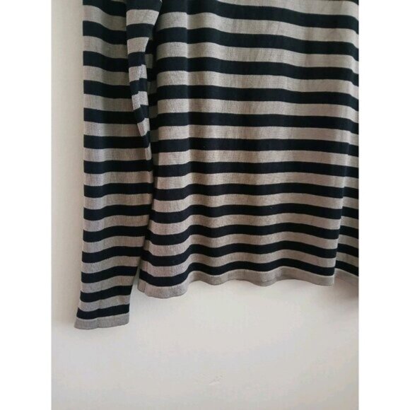 Evelyn & Arthur Silk Striped Top Grey Black Preppy Classic Quiet Luxury Medium - Picture 2 of 6